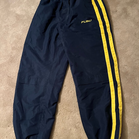 FUBU Other - FUBU Navy Track Pants with Yellow Stripes, Drawstring Tie